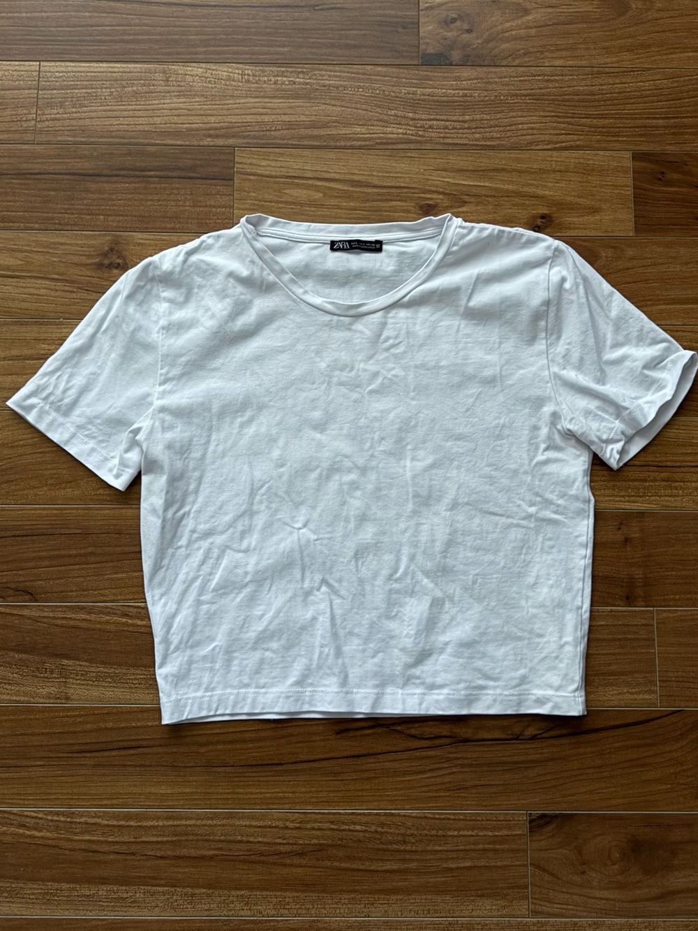 ZARA White Basic Crop Tee Short Sleeve Crew Neck T-Shirt Size Large
